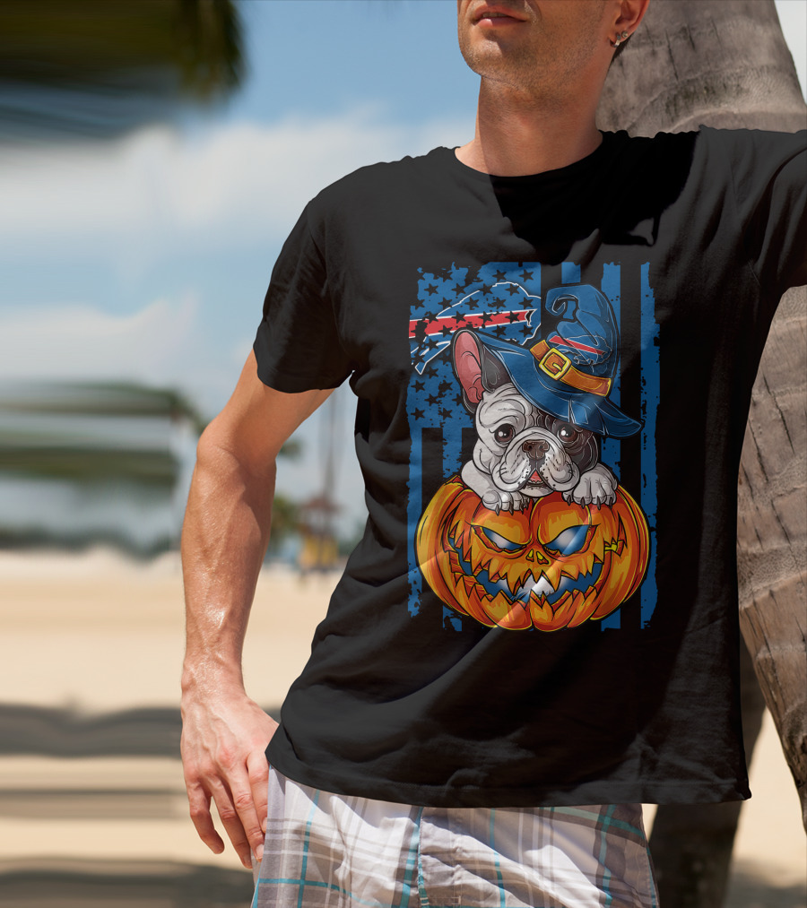 Hlw Bulldog Buffalo Bills Halloween Wizard Pumpkin T-Shirt