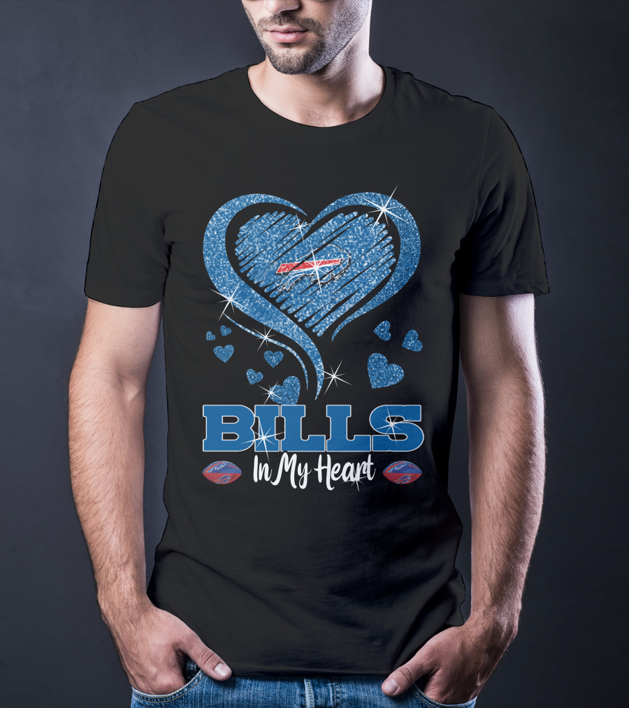 Bills In My Heart Buffalo Bills Sparkling Blue Heart NFL T-Shirt