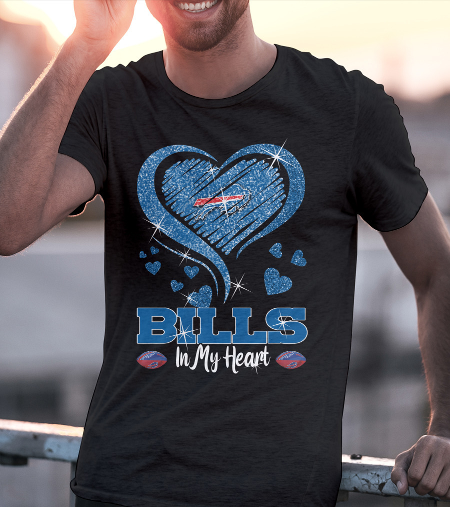 Bills In My Heart Buffalo Bills Sparkling Blue Heart NFL T-Shirt