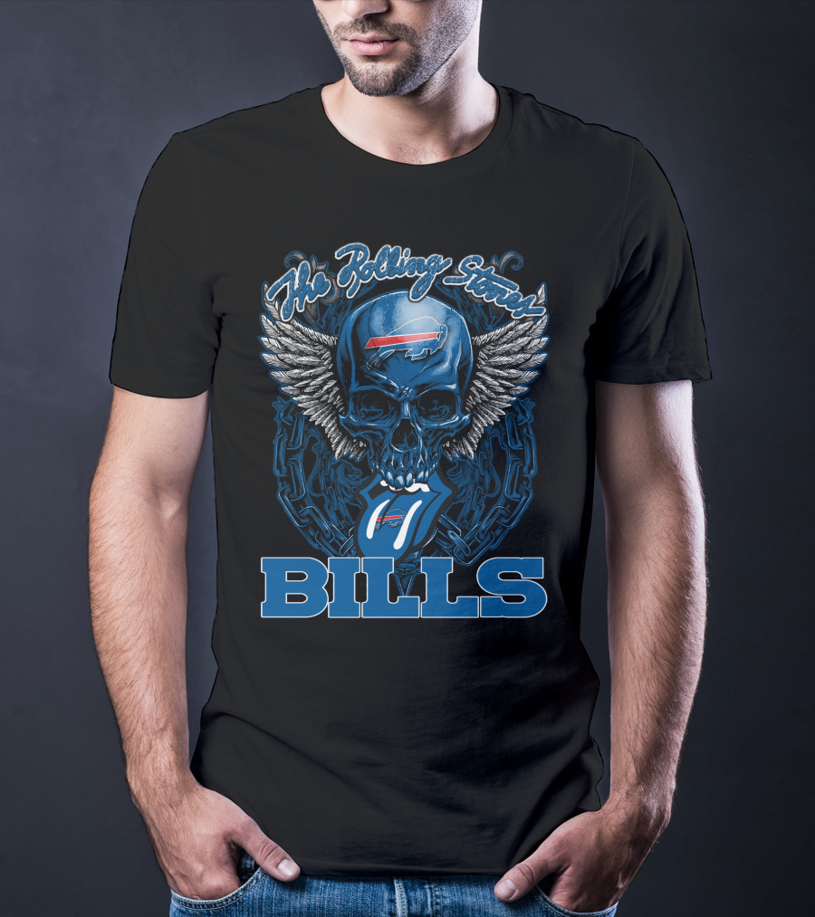 The Rolling Stones Buffalo Bills Winged Skull With Chain And Logo Tongue T-Shirt