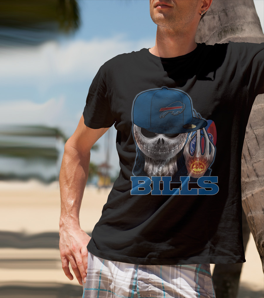 Buffalo Bills Halloween Skull With Pumpkin And Cap T-Shirt