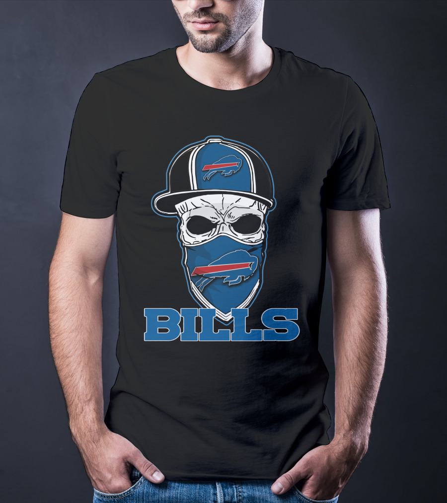 Buffalo Bills Skull Hat Logo Face Covering T-Shirt