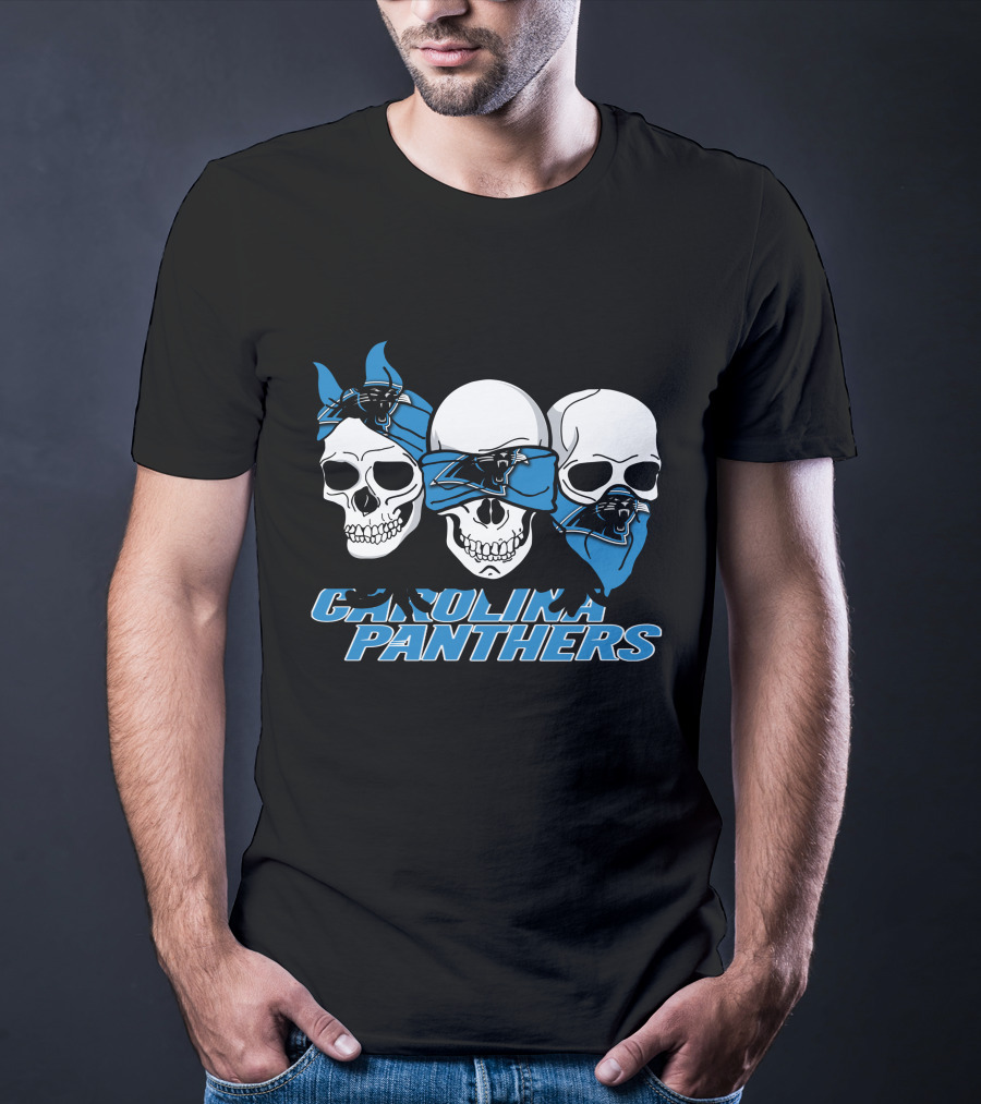 CAROLINA PANTHERS 3 Skull Bandana T-Shirt