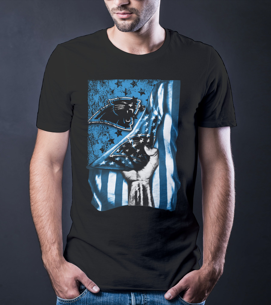 Flag Carolina Panthers American Style Stars Blue Black T-Shirt
