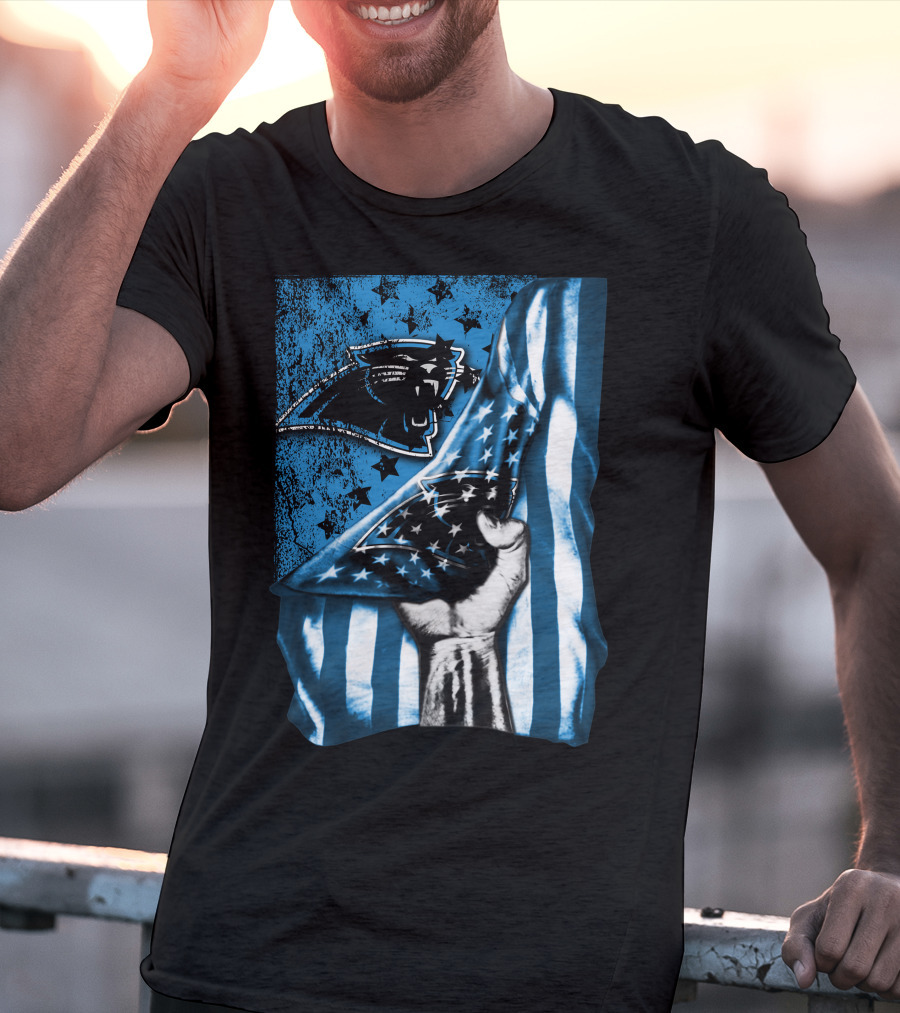 Flag Carolina Panthers American Style Stars Blue Black T-Shirt