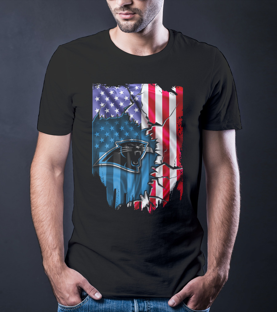 American Flag With Carolina Panthers T-Shirt