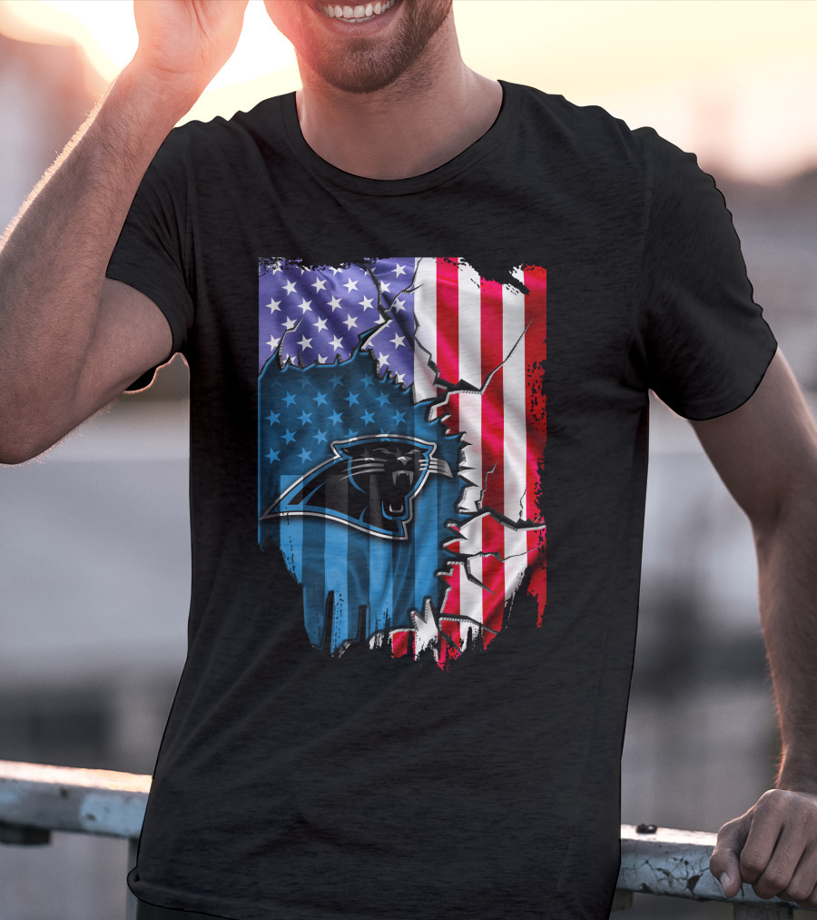 American Flag With Carolina Panthers T-Shirt