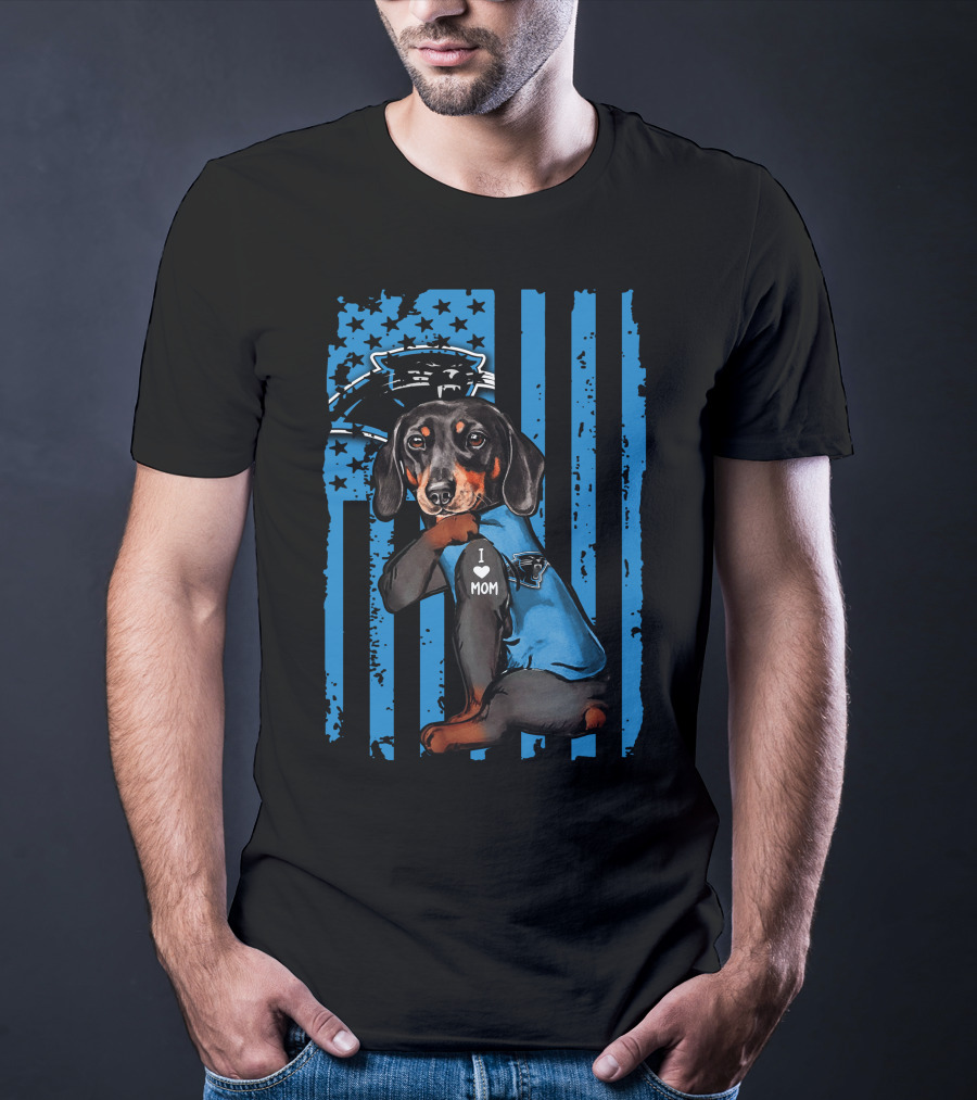 Dachshund Carolina Panthers I Love Mom T-Shirt