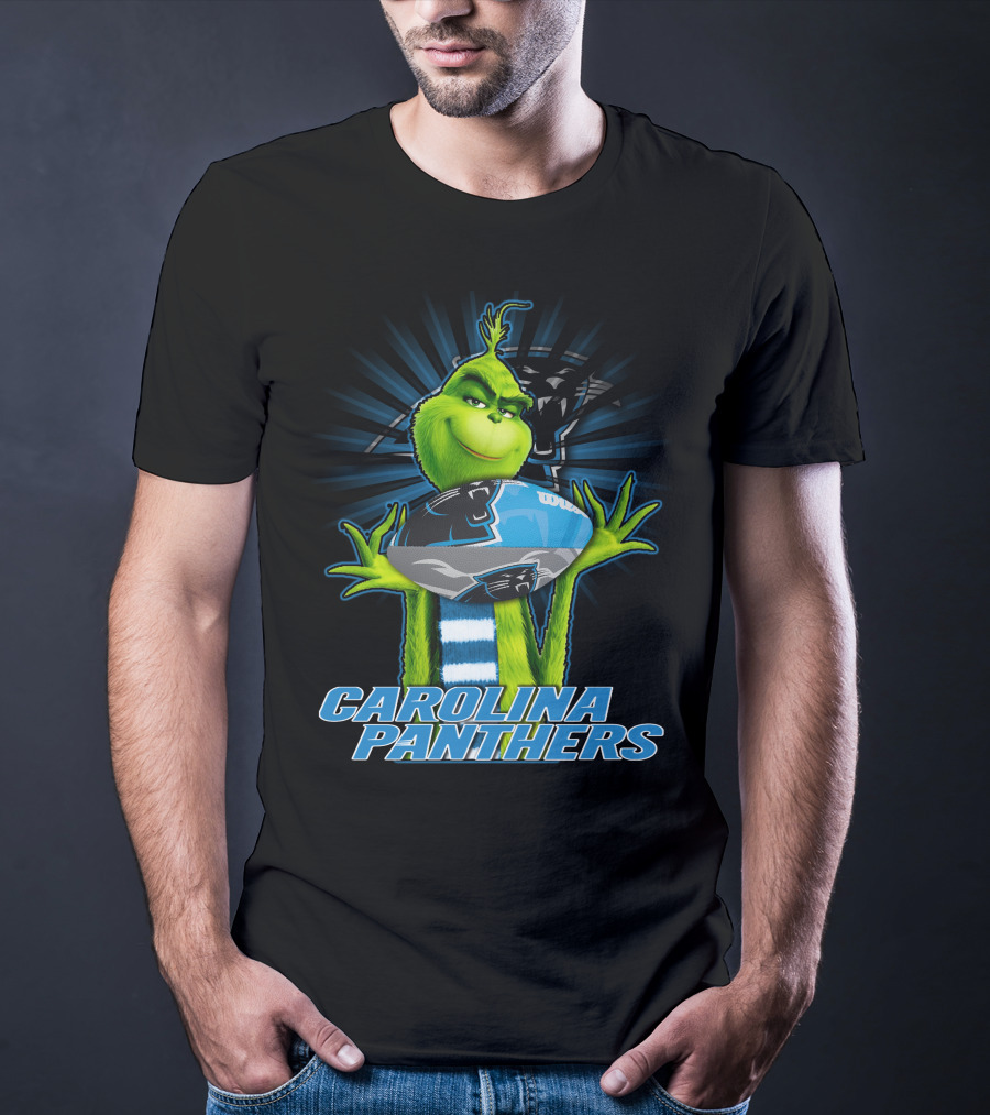 Grinch Holding Football CAROLINA PANTHERS T-Shirt