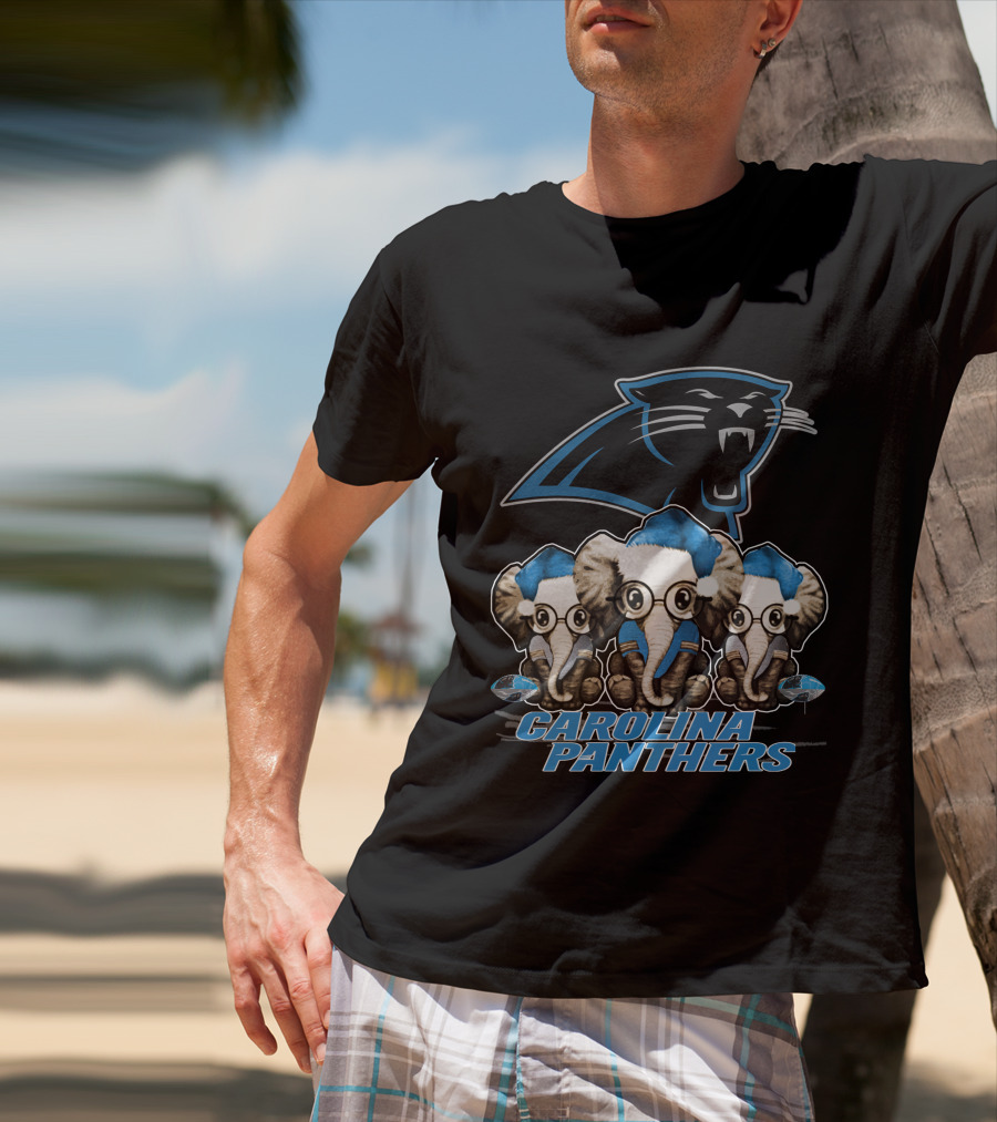 Carolina Panthers Elephan Xmas Holiday Elephant Trio T-Shirt