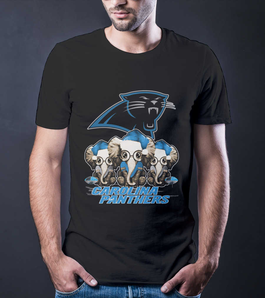 Carolina Panthers Elephan Xmas Holiday Elephant Trio T-Shirt
