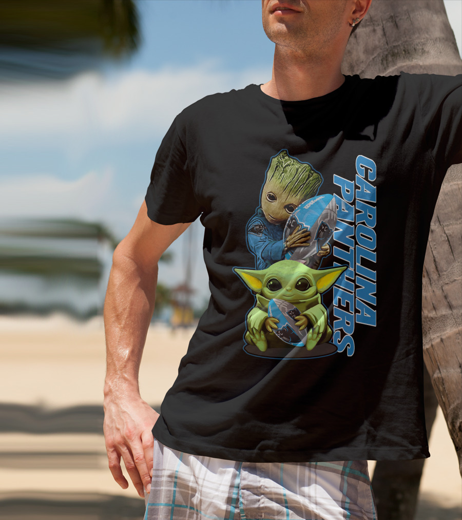 Groot Baby Yoda Grzd Carolina Panthers Football T-Shirt