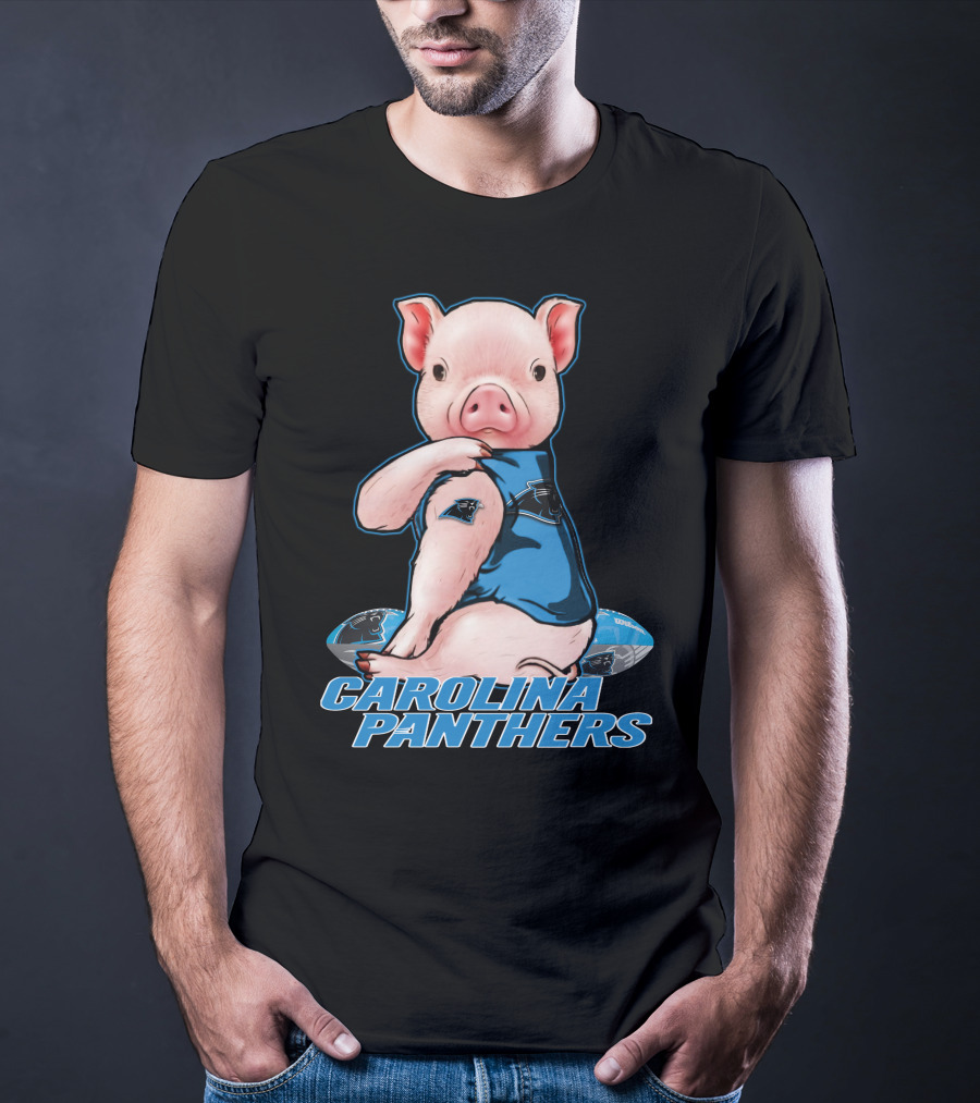 CAROLINA PANTHERS Pig In Panthers Jersey On Football T-Shirt