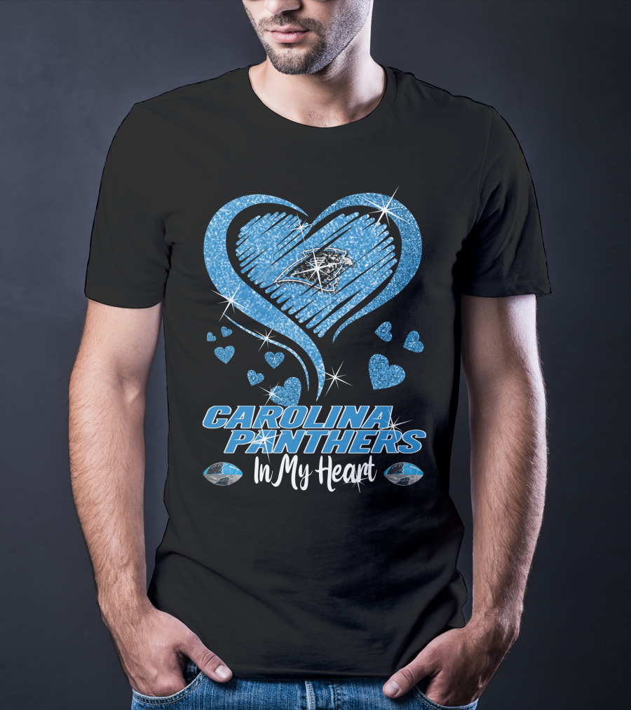 CAROLINA PANTHERS In My Heart Sparkling Blue Heart T-Shirt