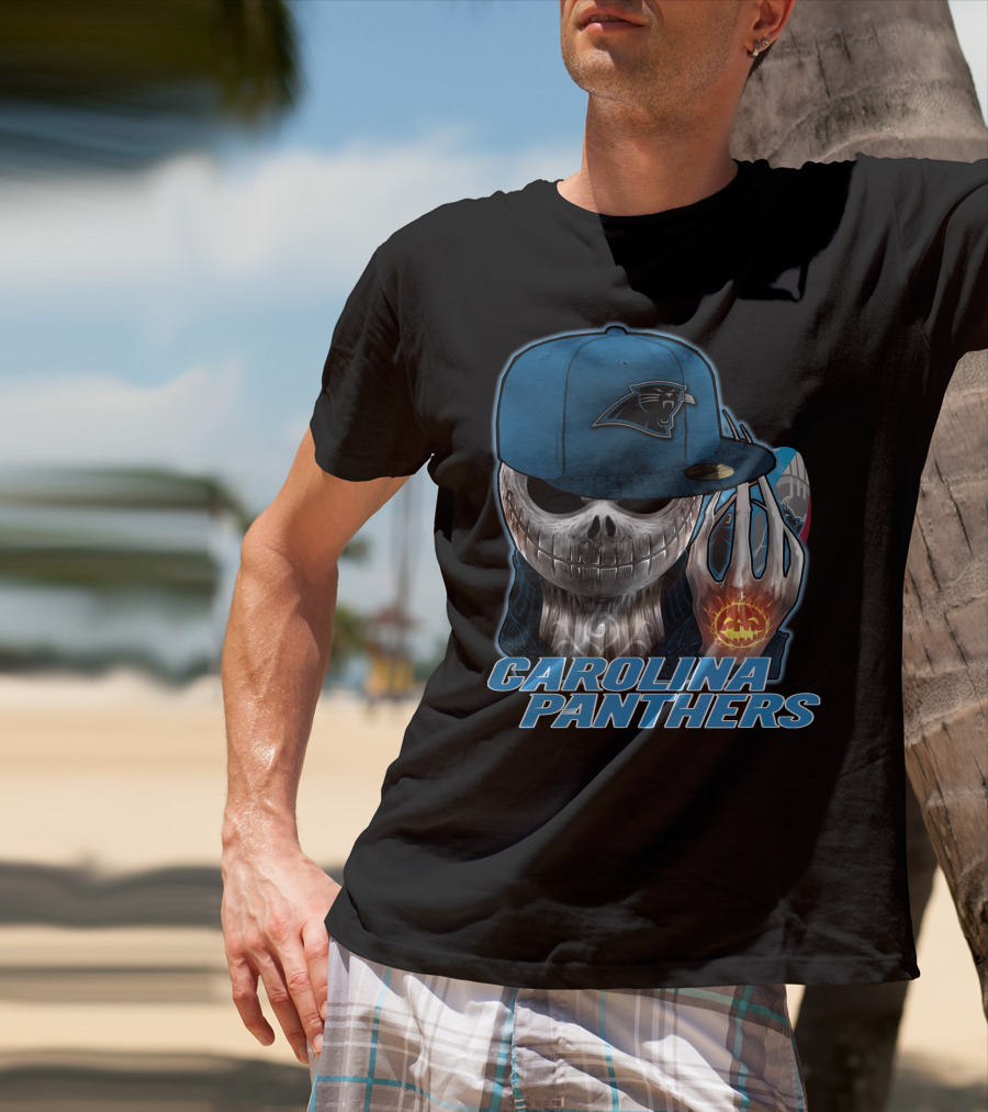 Carolina Panthers Jackskull With Pumpkin And Cap T-Shirt