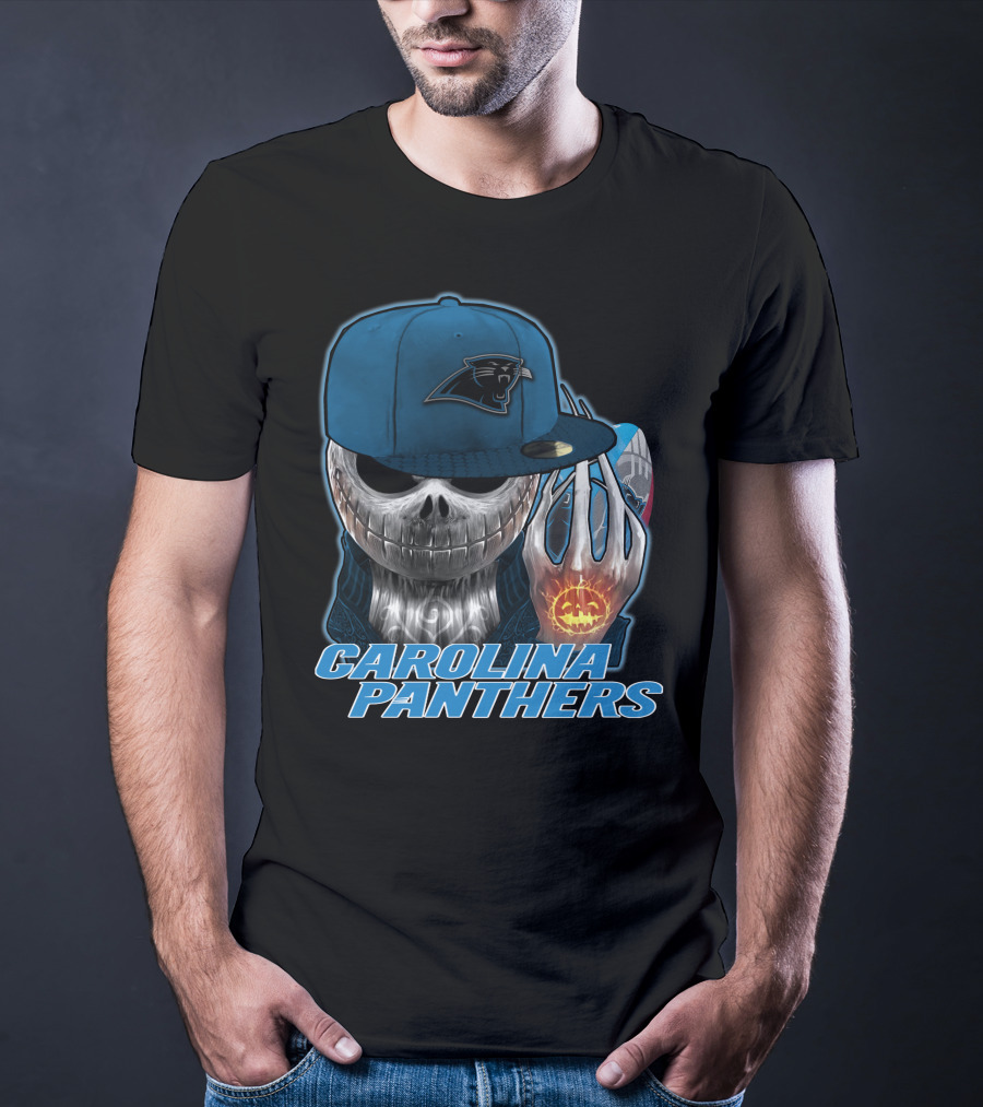 Carolina Panthers Jackskull With Pumpkin And Cap T-Shirt
