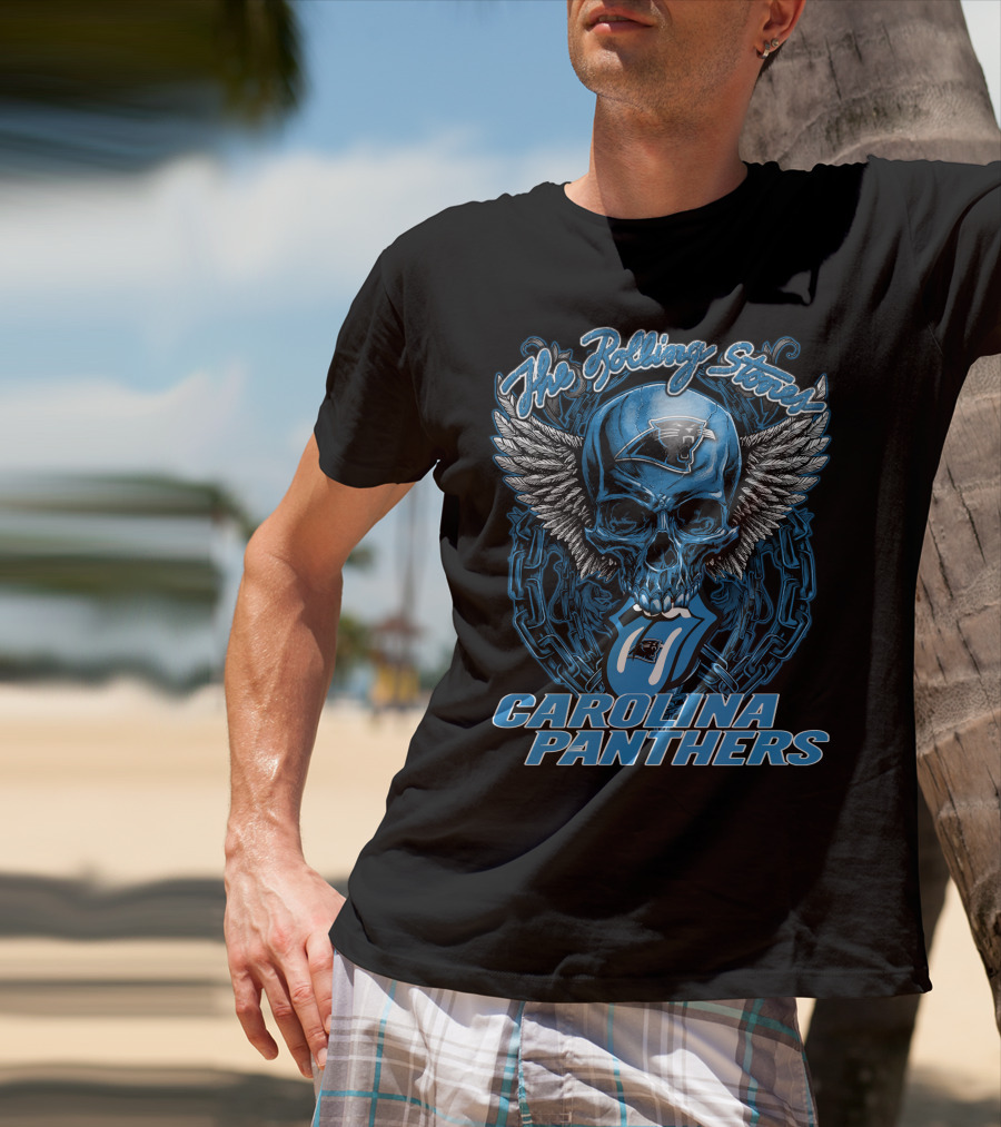 The Rolling Stones Carolina Panthers Skull With Wings And Tongue T-Shirt