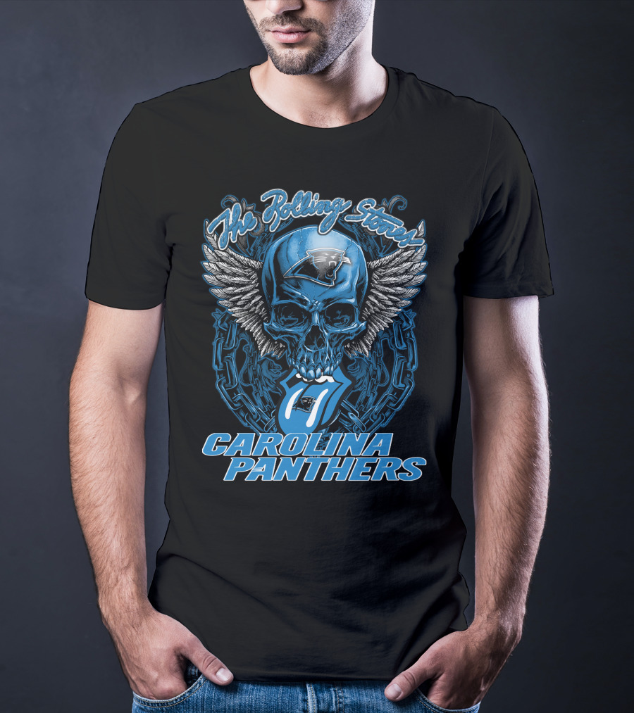 The Rolling Stones Carolina Panthers Skull With Wings And Tongue T-Shirt