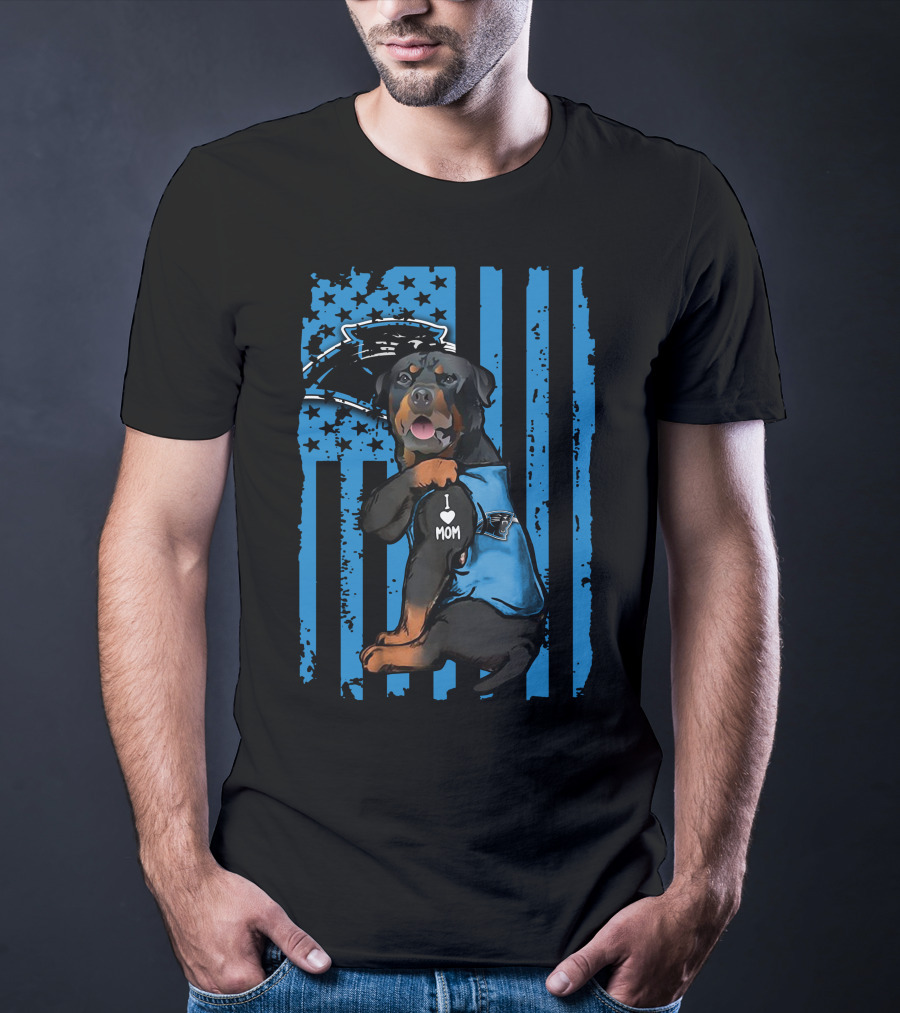 Rottweiler Carolina Panthers I Love Mom T-Shirt