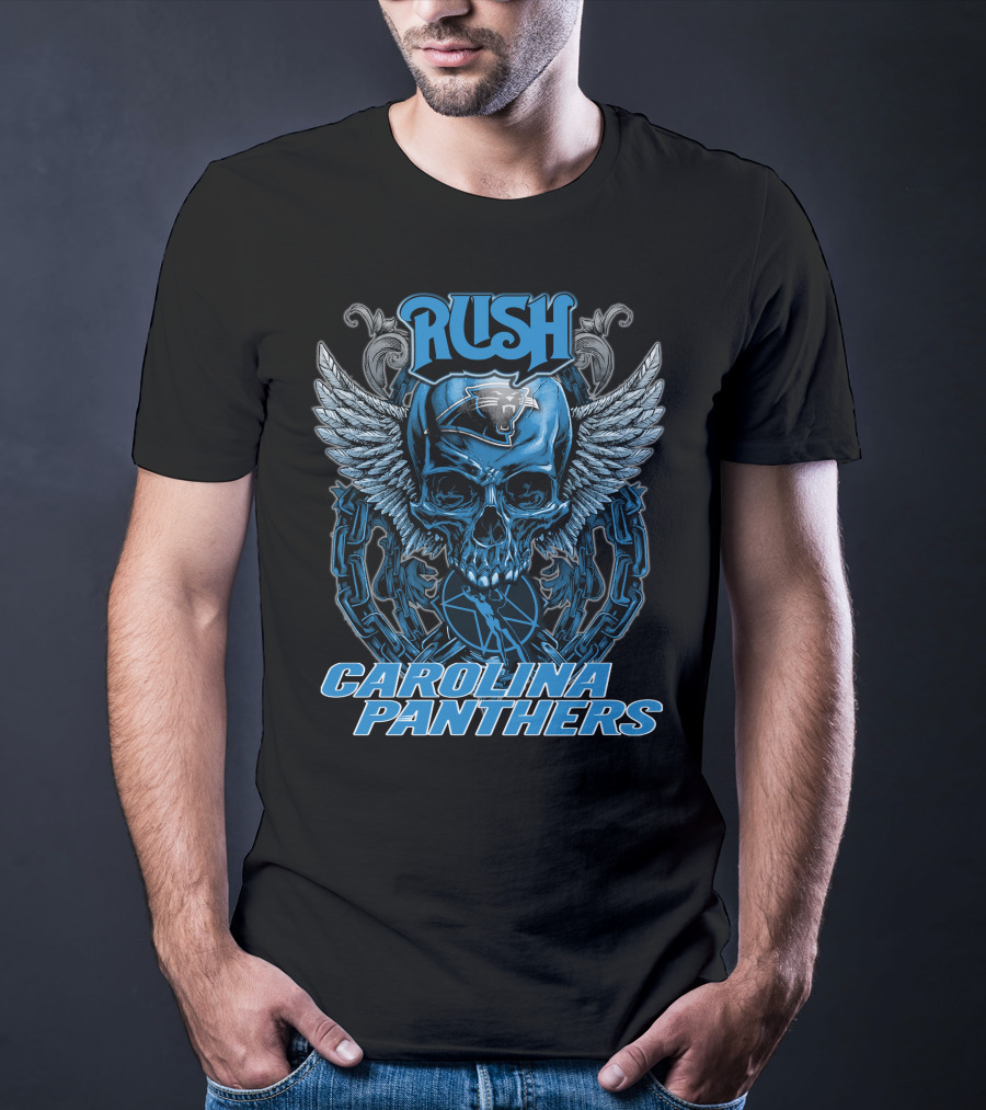 RUSH CAROLINA PANTHERS Skull With Wings And Chains T-Shirt
