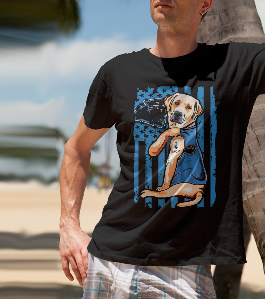 Labrador Retriever I Love Mom Proud Carolina Panthers Fan T-Shirt