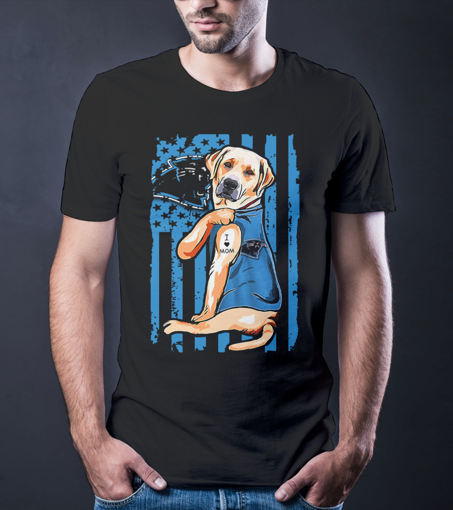 Labrador Retriever I Love Mom Proud Carolina Panthers Fan T-Shirt