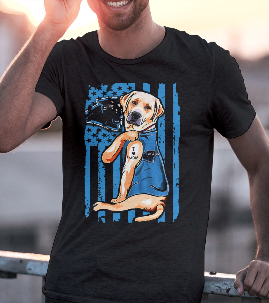 Labrador Retriever I Love Mom Proud Carolina Panthers Fan T-Shirt