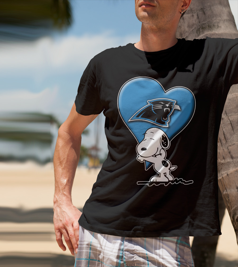 Snp V1 Carolina Panthers Love Snoopy Hugging Blue Heart T-Shirt