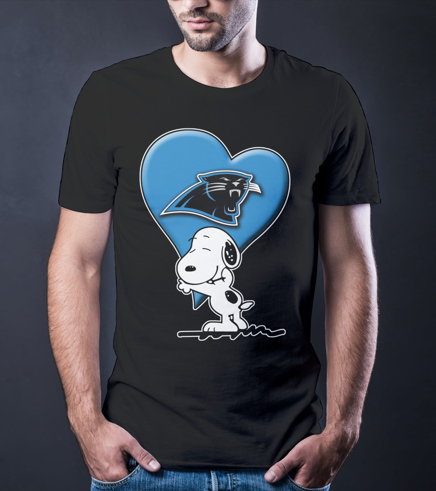 Snp V1 Carolina Panthers Love Snoopy Hugging Blue Heart T-Shirt