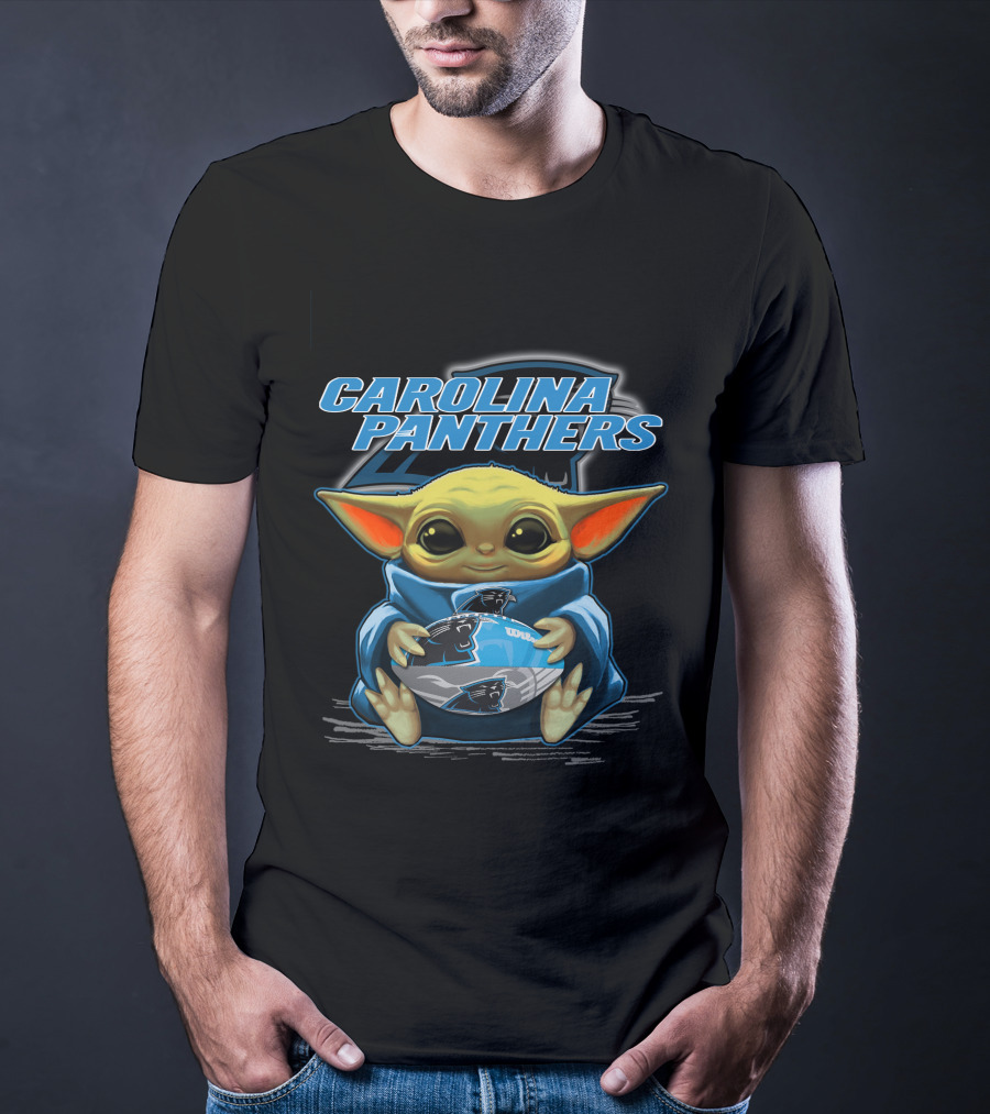 Yoda Carolina Panthers Baby Holding Football Fan T-Shirt
