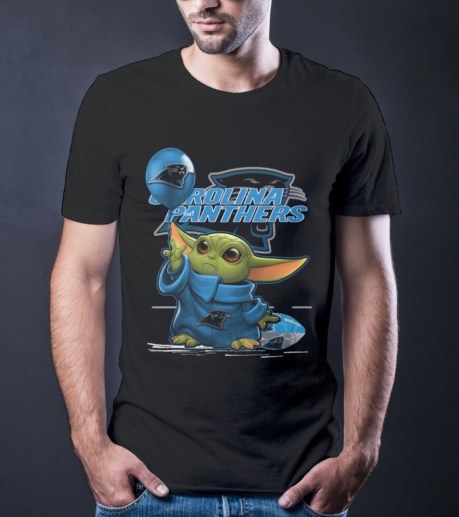 Yoda With Carolina Panthers NFL Logo And Football T-Shirt