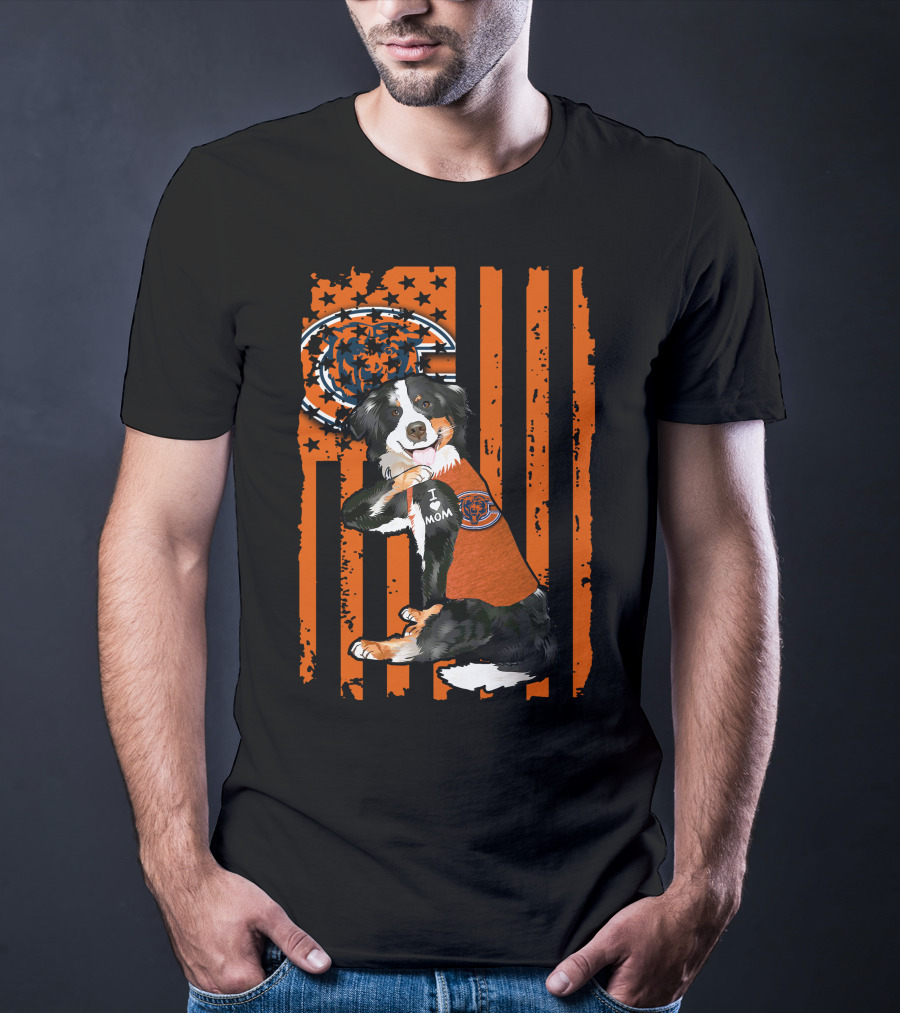 Border Collie I Love Mom Chicago Bears Orange Stripes T-Shirt