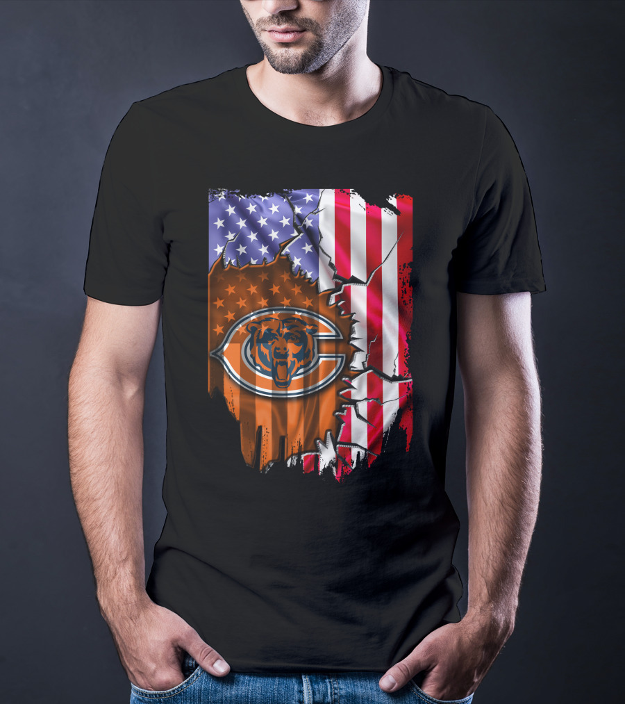 American Flag With Chicago Bears T-Shirt