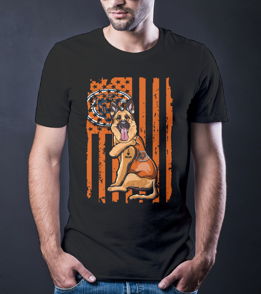 German Shepherd I Mom Chicago Bears Fan American Flag T-Shirt