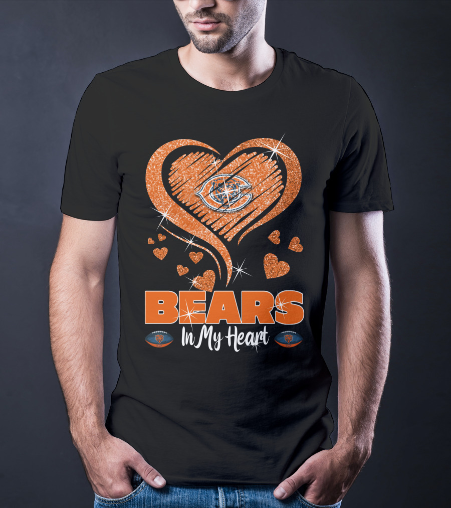 BEARS In My Heart Chicago Bears Sparkling Emblem T-Shirt