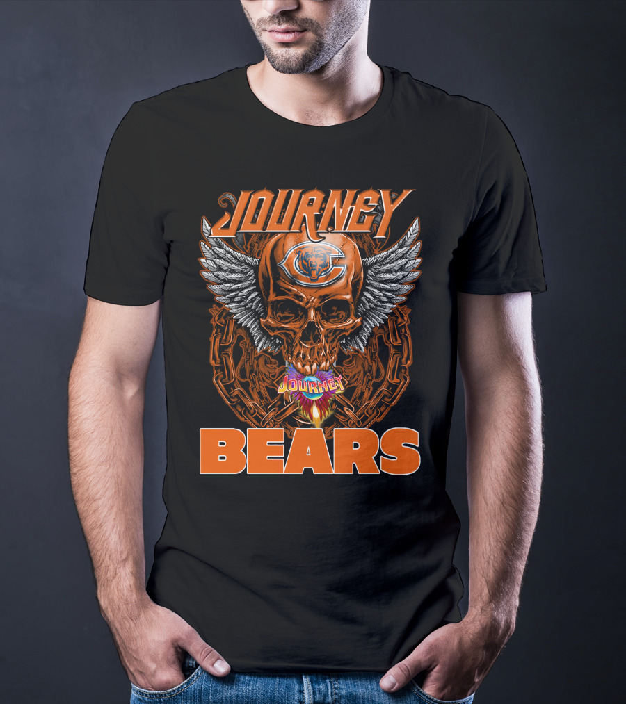 Journey Chicago Bears Skull Wings Chain Flame T-Shirt