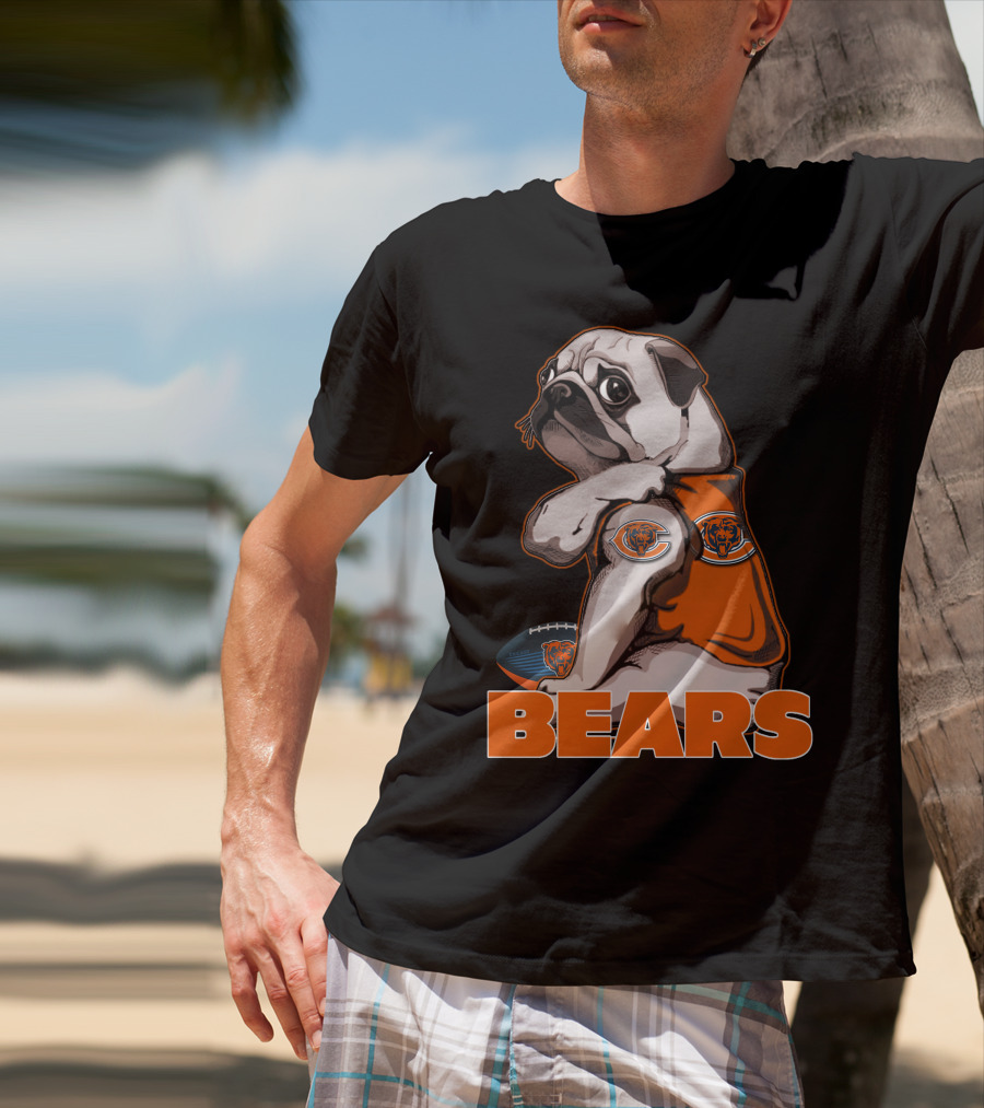 Pug Mascot With Chicago Bears Football T-Shirt