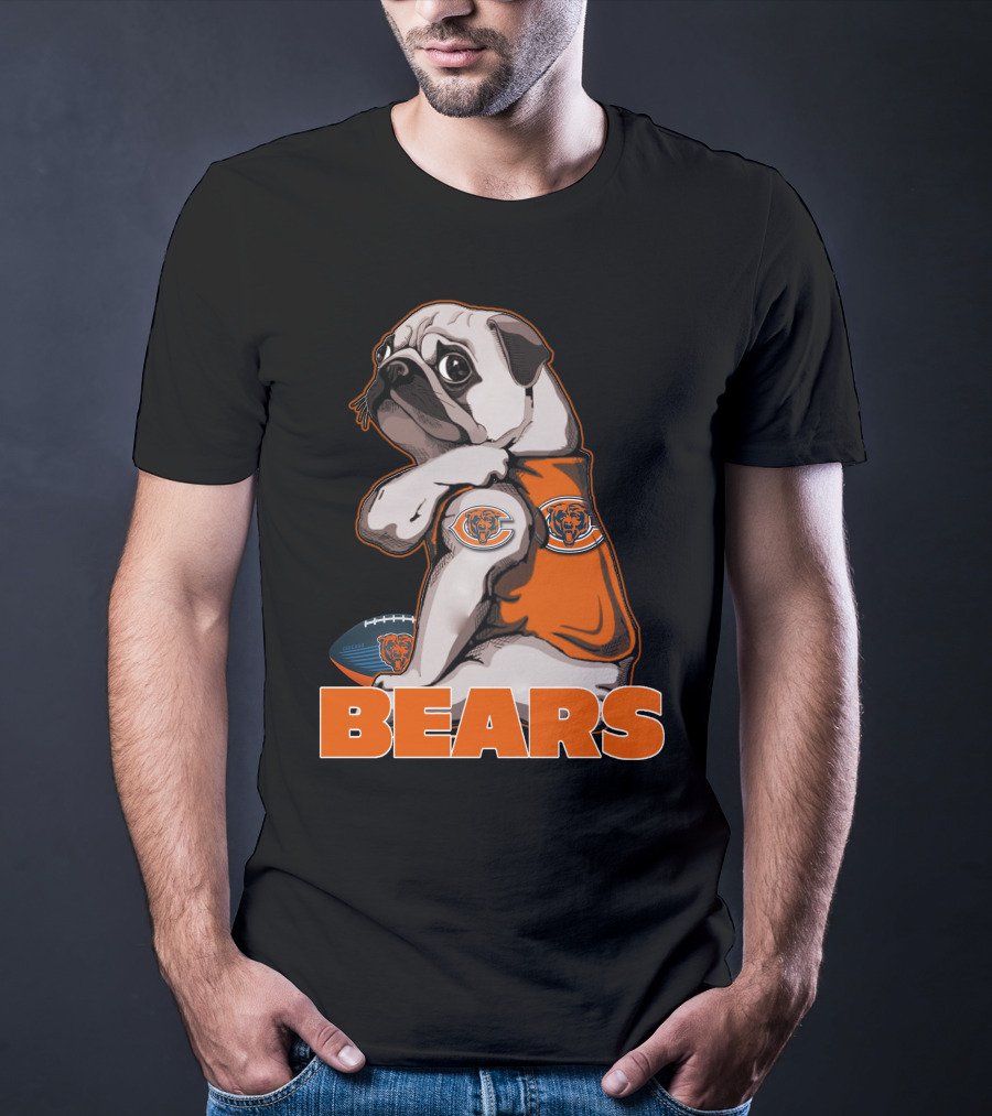 Pug Mascot With Chicago Bears Football T-Shirt