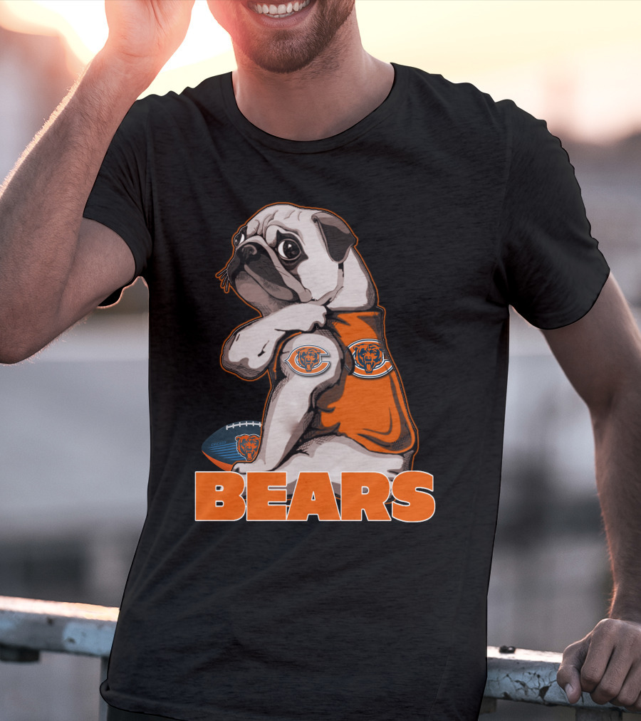 Pug Mascot With Chicago Bears Football T-Shirt