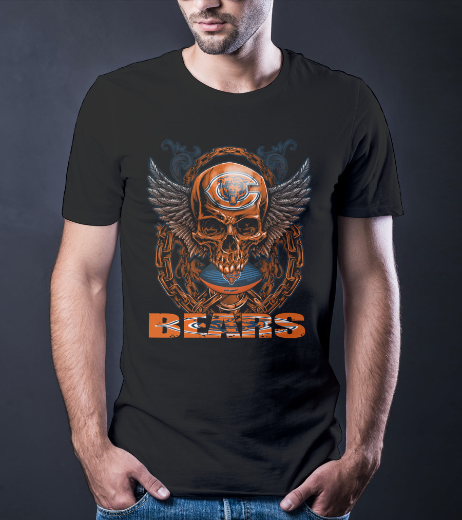 Skullfb Winged Skull With Chicago Bears Football Helmet And Chains BEARS T-Shirt