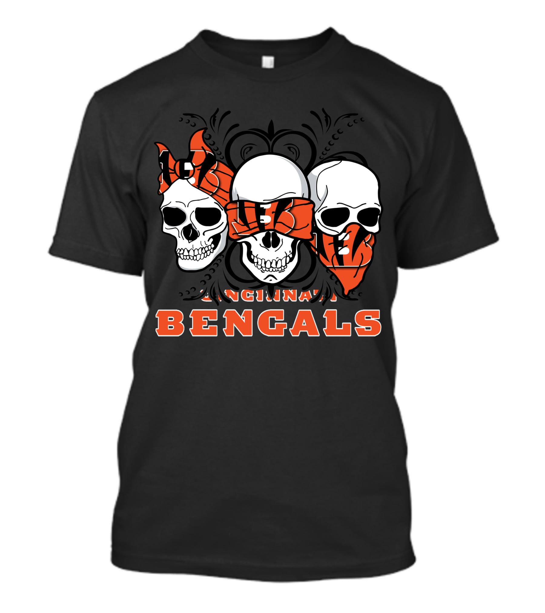 CINCINNATI BENGALS 3 Skull Bandana T-Shirt