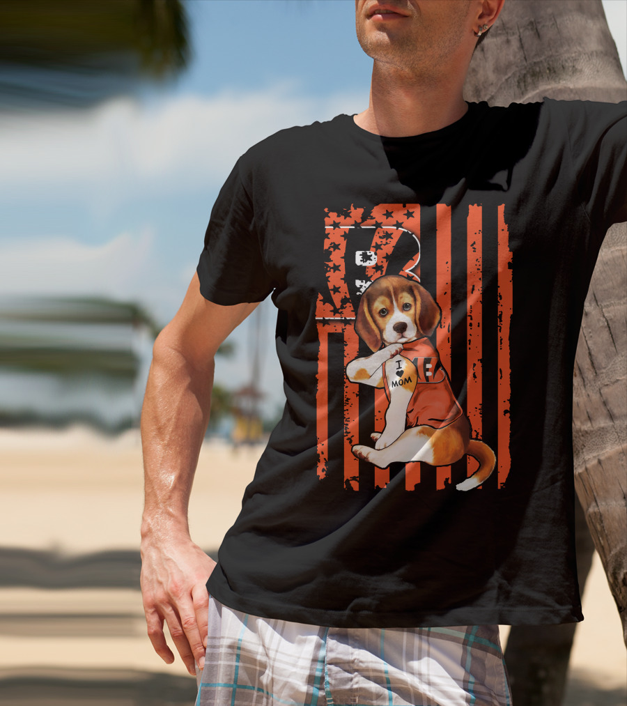 Beagle I Love Mom Cincinnati Bengals Stripes And Stars T-Shirt