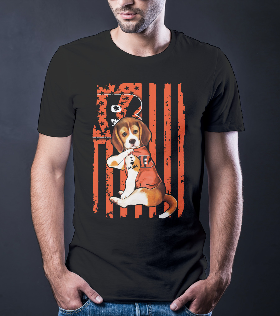Beagle I Love Mom Cincinnati Bengals Stripes And Stars T-Shirt