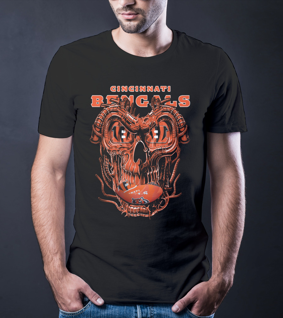 CINCINNATI BENGALS Dragon Skull Football T-Shirt