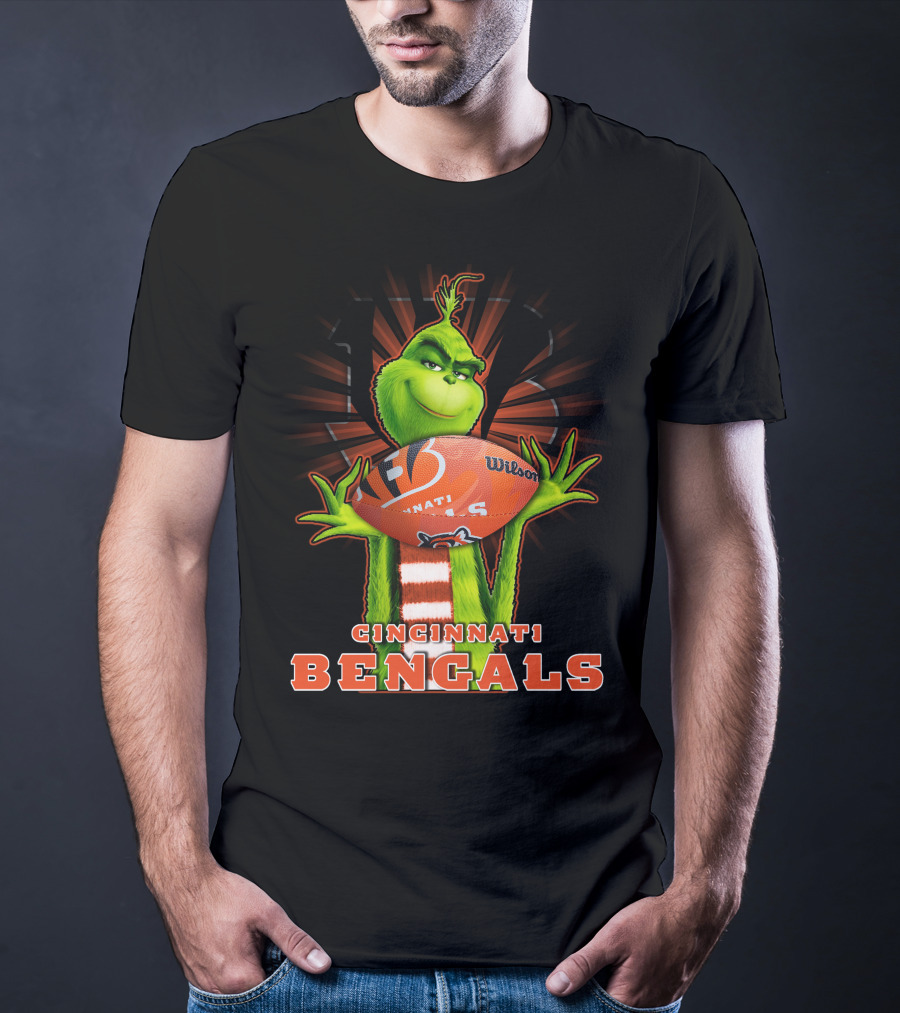 Grinch Cincinnati Bengals Holding Wilson Football T-Shirt