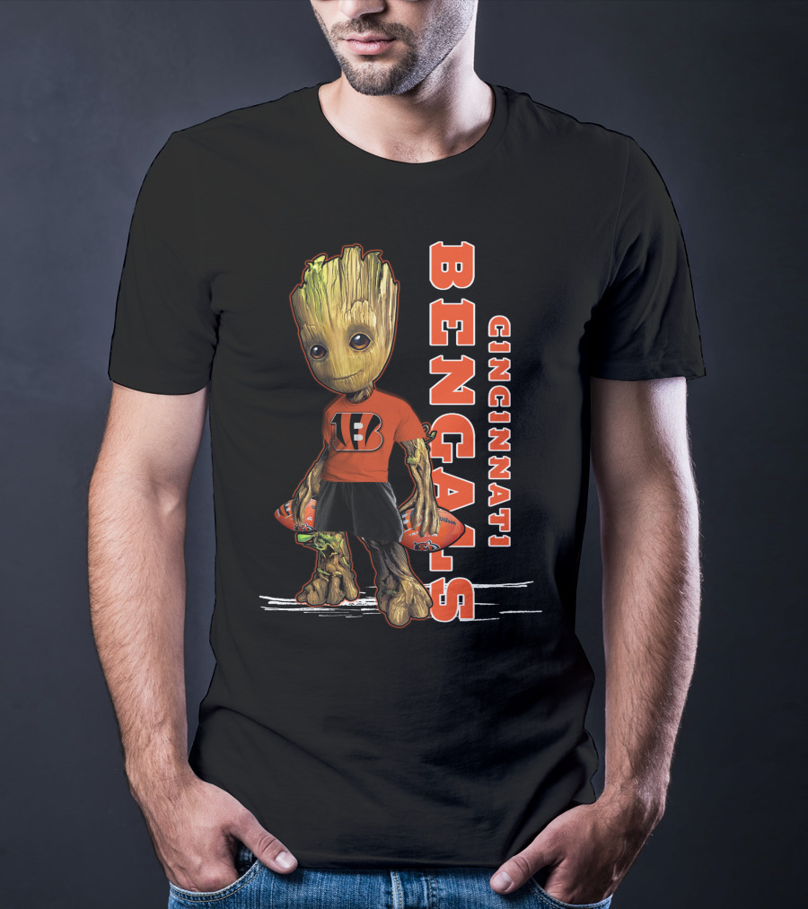 Groot Cincinnati Bengals Football Crossover Youthful Fan Edition T-Shirt