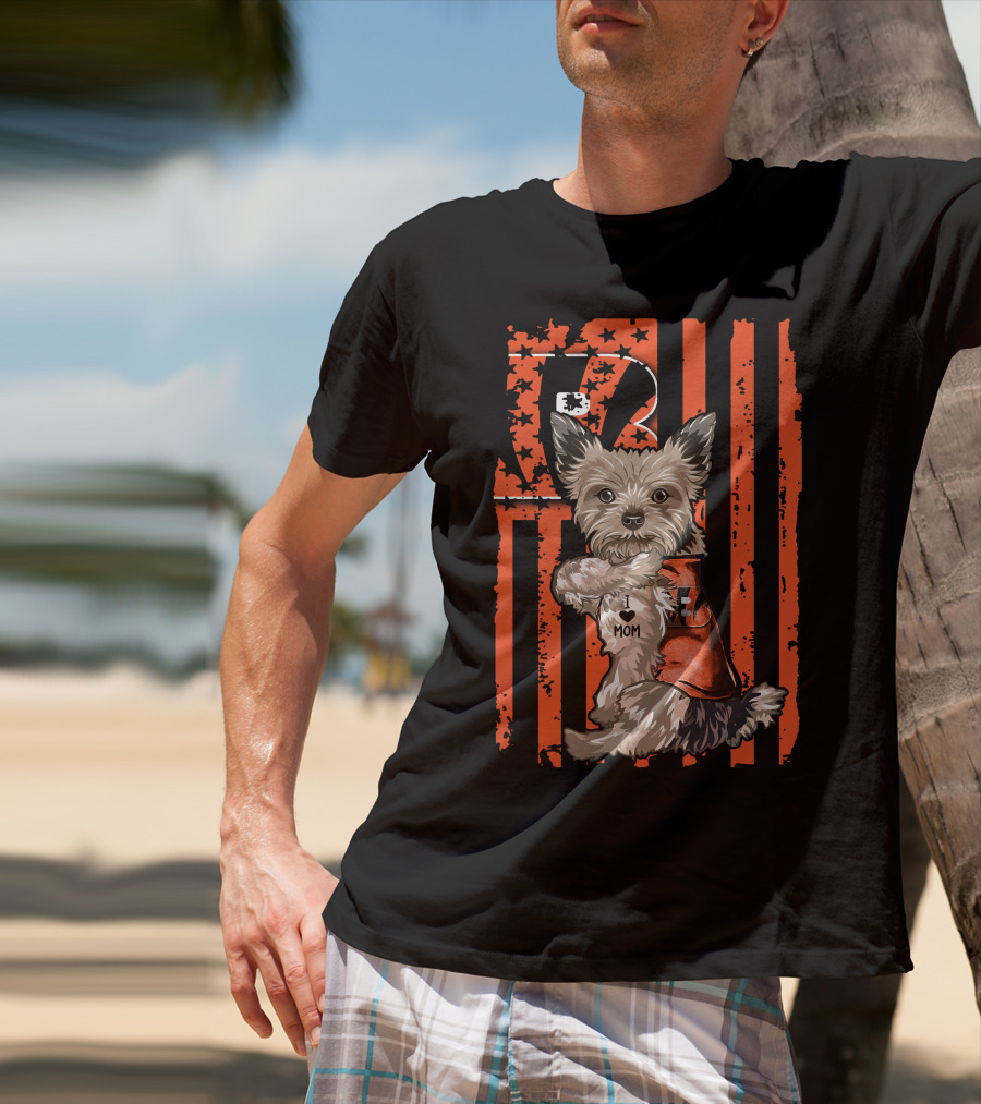 Yorkshire Terrier I Love Mom Cincinnati Bengals Fan T-Shirt