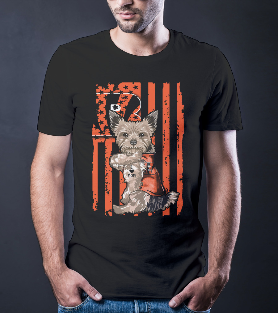 Yorkshire Terrier I Love Mom Cincinnati Bengals Fan T-Shirt