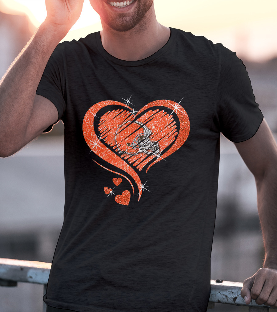 Heart Diamond Cleveland Browns Glitter Helmet Sparkle T-Shirt