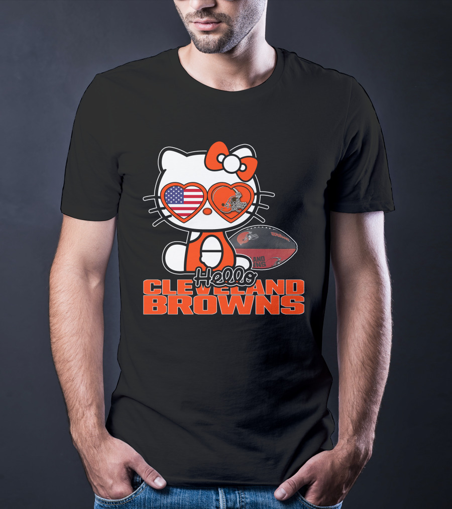 Hello Kitty Cleveland Browns Football USA Hearts T-Shirt